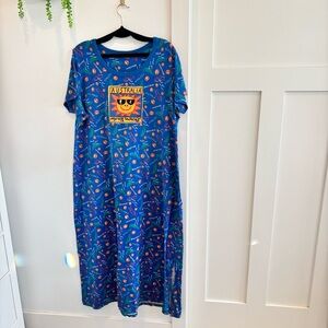 Australia 80's 90's Women's Short Sleeve Mumu Dress Vacation Down Under Boho OS
